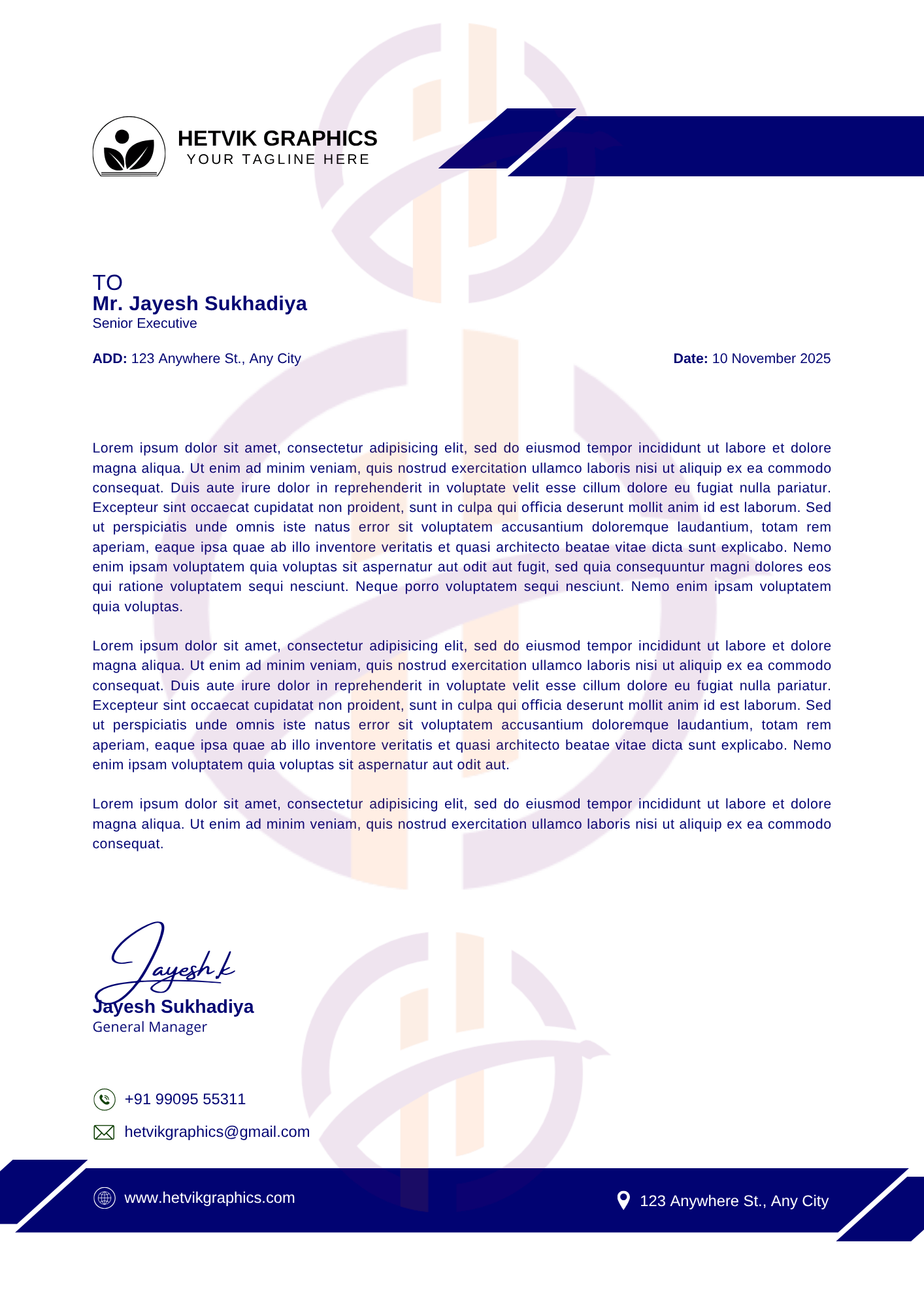 Custom Letterhead Design Including Logo, Contact Info, Brand Colors, and Format Flexibility for Print or Digital Business Documents