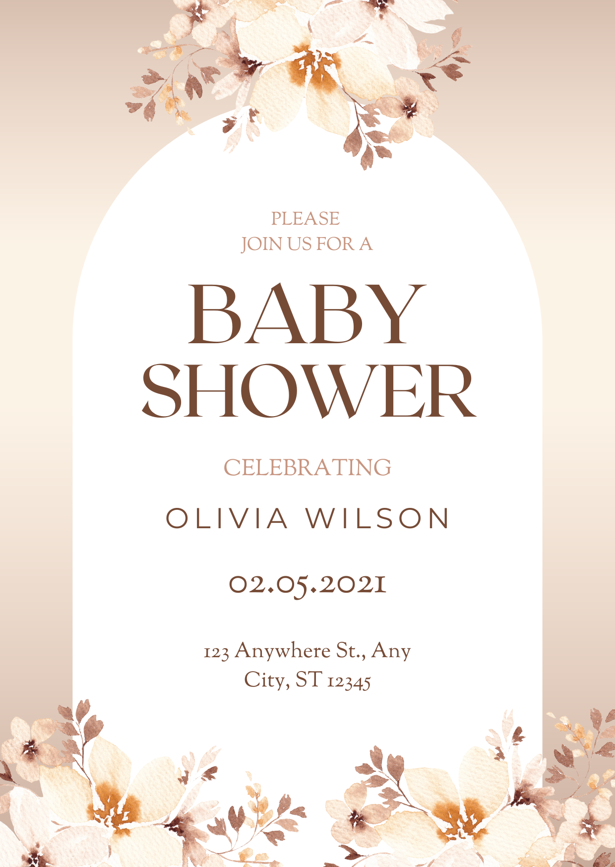 Brown Floral Baby Shower Invitation Card