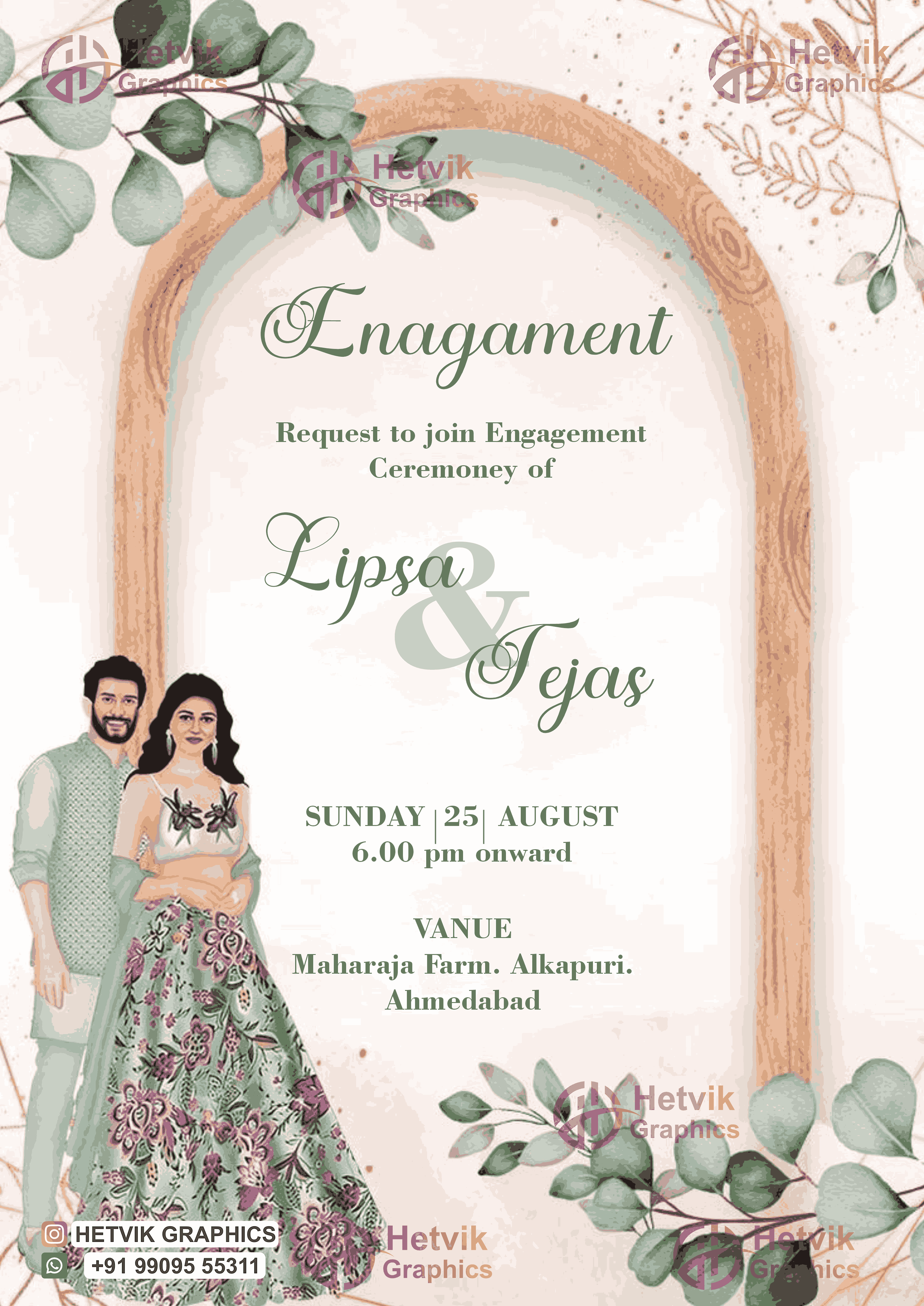 Lipsa & Tejas Engagement Invitation - Elegant Floral Design